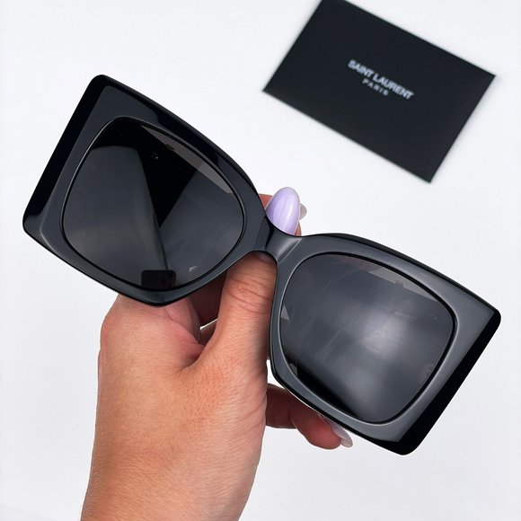 Saint Laurent SLM119 BLAZE 001 Sunglasses Black Grey Oversized Cat Eye Women - Picture 3 of 15